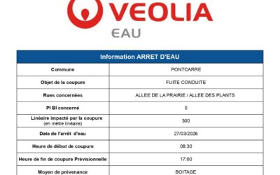 Avis d&rsquo;arrêt d&rsquo;eau – Vendredi 27 mars 2026