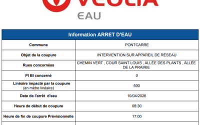 Avis d’arrêt d’eau – Vendredi 10 avril 2026